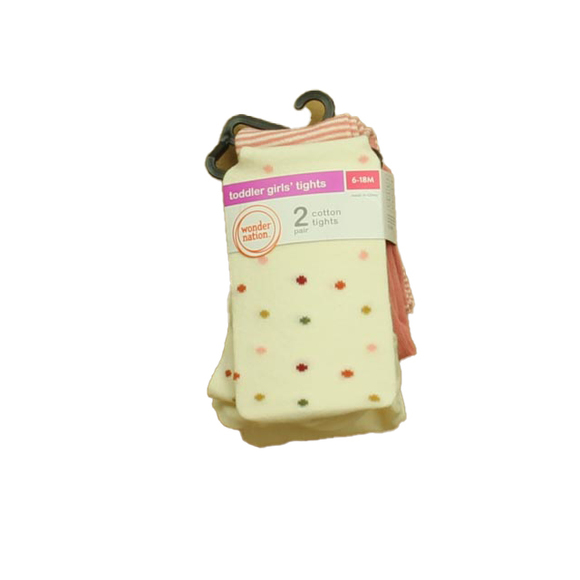 Wonder Nation Girls Ivory Polka Dots | Pink Stripe Tights size: 6-18 Months - Picture 1 of 1